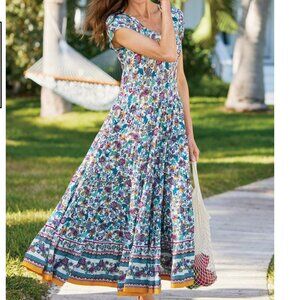 NWT Soft Surroundings Kara Floral Maxi Dress Size L Beach Resort Tiered Flared